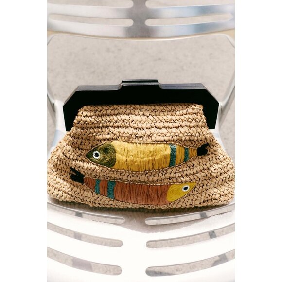 ZARA RAFFIA BAG WITH FISH EMBROIDERY - Picture 3 of 7